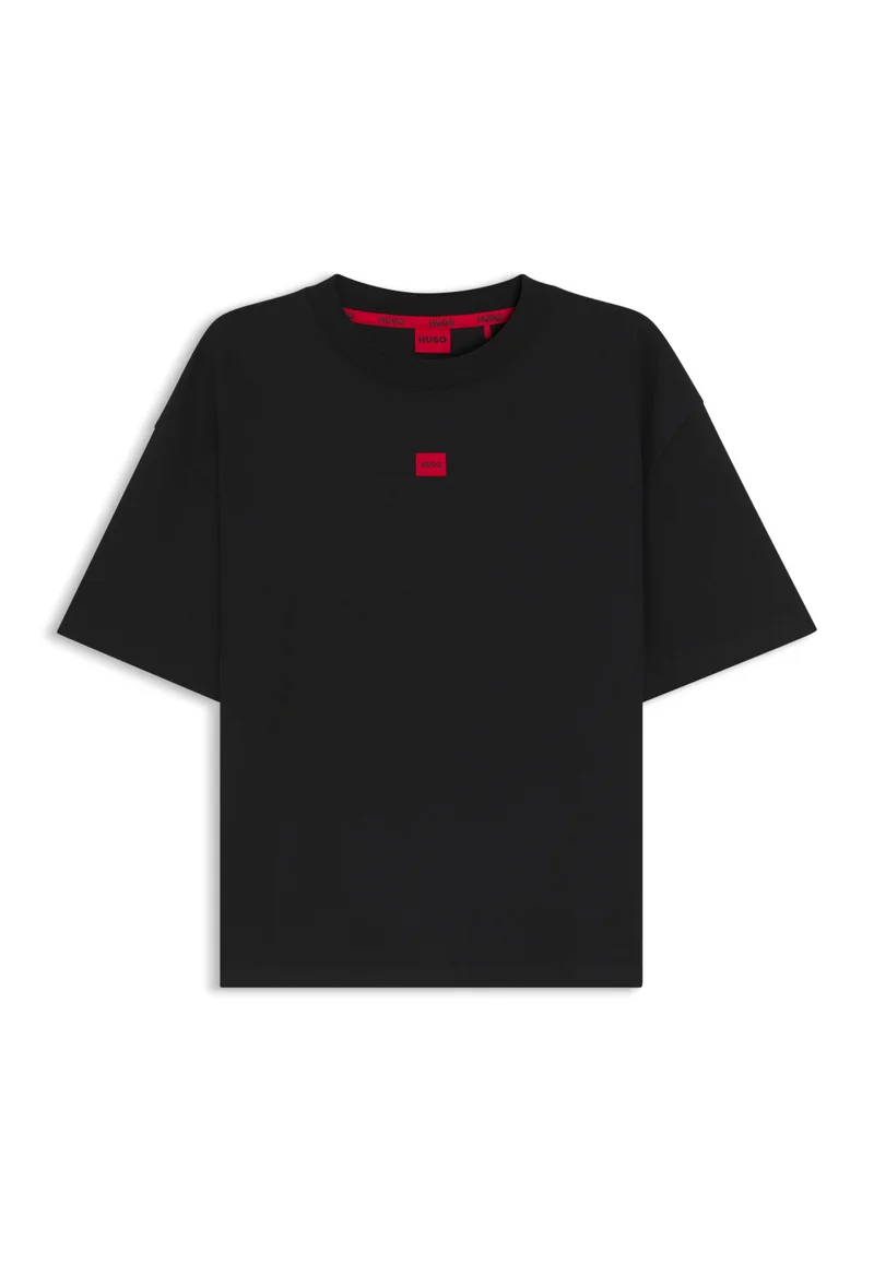 HUGO Black Stretch-fabric loungewear T-shirt with logo label for Women | Best Price UAE