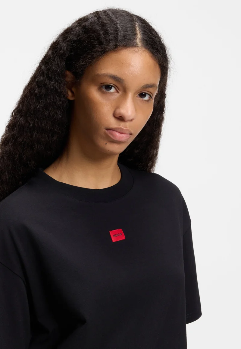 HUGO Black Stretch-fabric loungewear T-shirt with logo label for Women | Best Price UAE