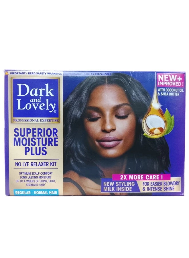 Dark & Lovely Dark and Lovely Superior Moisture Plus Relaxer Kit is a specially formulated no-lye hair relaxer designed to deliver smooth, straight, and deeply moisturized hair while maintaining scalp comfort. Developed with advanced conditioning technology, this relaxer system helps transform textured or curly hair into sleek, manageable strands without compromising softness - Image 1