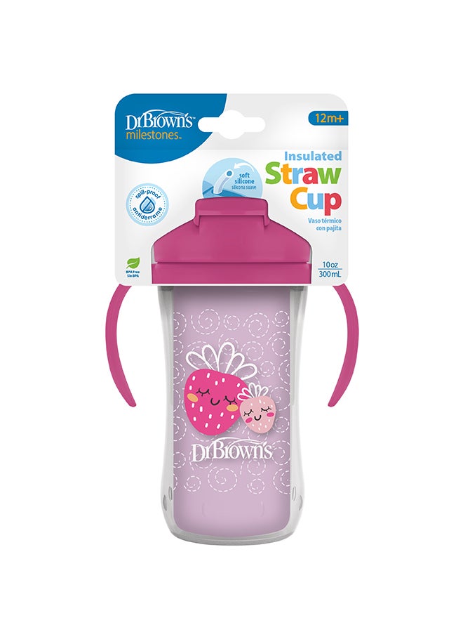 Dr. Brown’s 10 oz/300 mL Insulated Straw Cup with Handles, Pink Strawberries (12m+), 1-Pack - Image 3