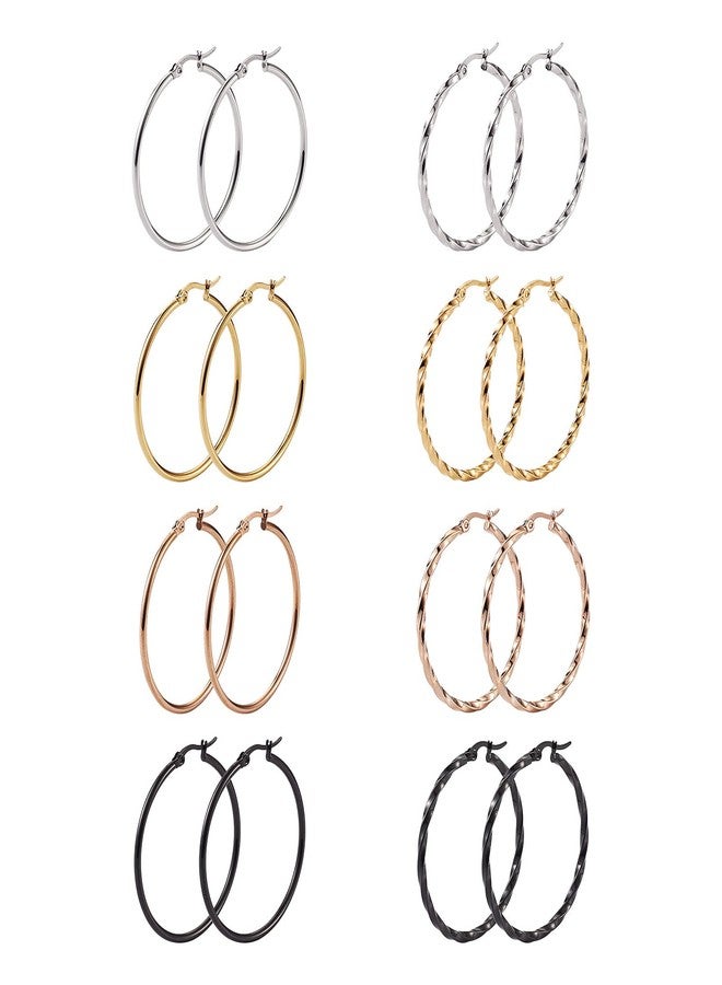 EEE ELECRELIVE 8 Pairs Titanium Steel Hoop Earrings Stainless Steel Hoop Earrings Big Hoop Earrings for Women Ears (4 Colors Set) - Image 2