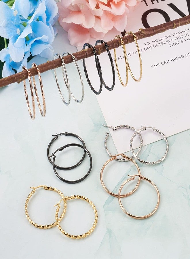 EEE ELECRELIVE 8 Pairs Titanium Steel Hoop Earrings Stainless Steel Hoop Earrings Big Hoop Earrings for Women Ears (4 Colors Set) - Image 5