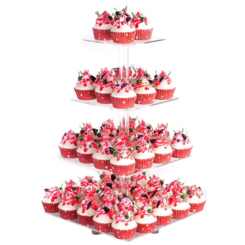 YestBuy 4 Tier Acrylic Cupcake Stand with Base Cake Stand Premium Cupcake Holder Acrylic Cupcake Tower Display Cady Bar Party Dcor  Display for Pastry 6 Between 2 Layers
