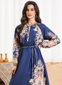 Sweet Round neck Color contrast Printing Buttons Bandage Regular sleeve Long Dresses Lake Blue - pzsku/ZFBEC1E5E2B7AC2B87B54Z/45/_/1725874422/14b36408-7e15-4ca3-8578-ac1c8dc03757