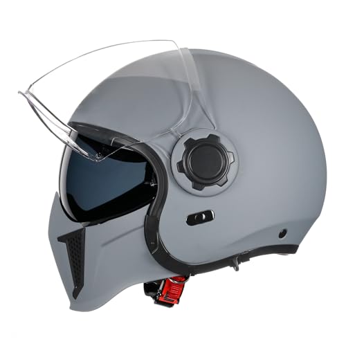 TRIANGLE Full Face Motorcycle Helmets,Off-Road Motocross Helmet for Men & Women,Dual Visor with Internal Tinted Sunshield,Open Face 3/4 Adult Racing Helmet DOT Approved(Gray,S) - Image 2