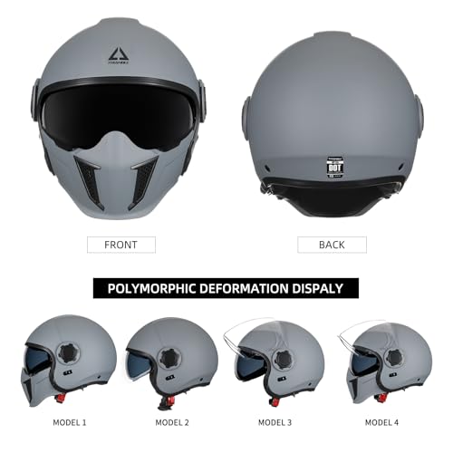 TRIANGLE Full Face Motorcycle Helmets,Off-Road Motocross Helmet for Men & Women,Dual Visor with Internal Tinted Sunshield,Open Face 3/4 Adult Racing Helmet DOT Approved(Gray,S) - Image 3
