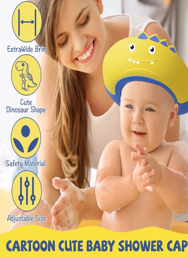 Thcbme قبعة استحمام للأطفال من Thcbme، قبعة استحمام للأطفال، قبعة واقية للعينين والأذنين للأطفال من عمر 0 إلى 9 سنوات، شكل ديناصور لطيف يجعل استحمام الطفل أكثر متعة... (أصفر) - Image 4