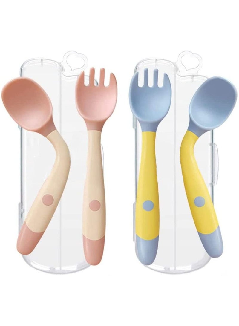 SYOSI Baby Spoon Fork Cutlery Set For Self Feeding Learning Bendable Handle - Image 1