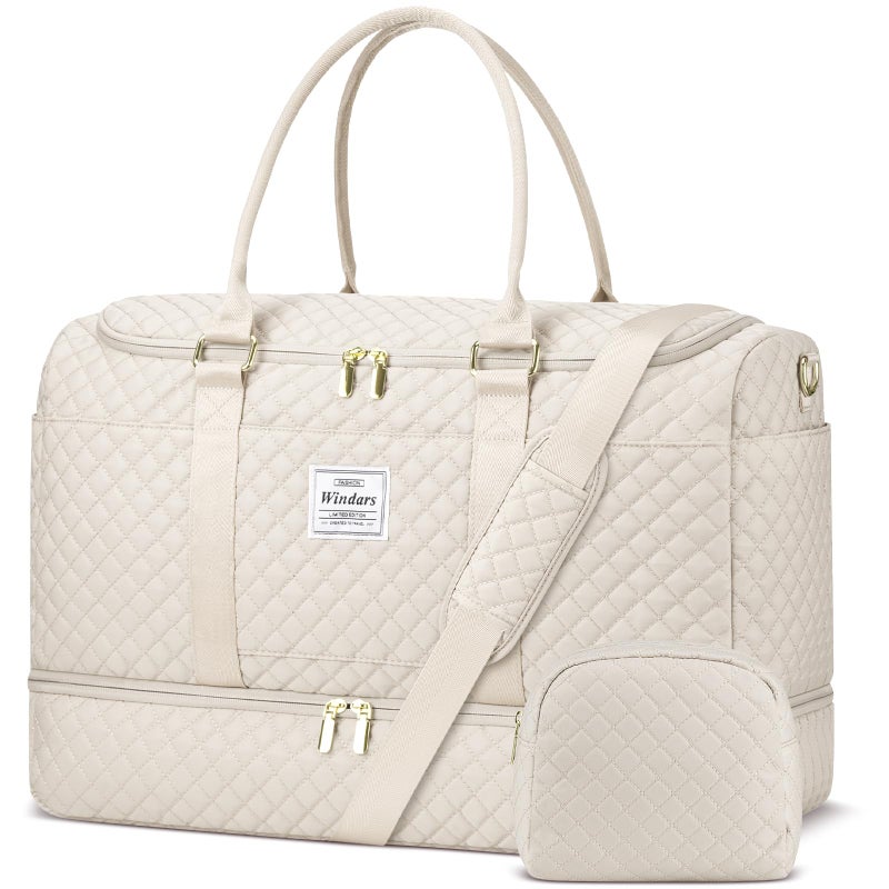 WINDARS Travel Duffle Bag, Weekender Bags for Women with Shoe Compartment, Overnight Bag with Toiletry Bag, Carry On Duffel Bags For Airplanes, Yoga Gym Duffel Bag, Beige - Image 1