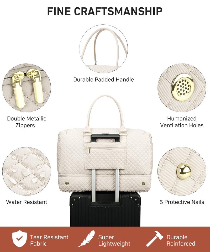 WINDARS Travel Duffle Bag, Weekender Bags for Women with Shoe Compartment, Overnight Bag with Toiletry Bag, Carry On Duffel Bags For Airplanes, Yoga Gym Duffel Bag, Beige - Image 5