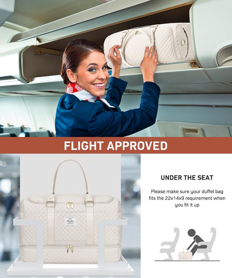 WINDARS Travel Duffle Bag, Weekender Bags for Women with Shoe Compartment, Overnight Bag with Toiletry Bag, Carry On Duffel Bags For Airplanes, Yoga Gym Duffel Bag, Beige - Image 4
