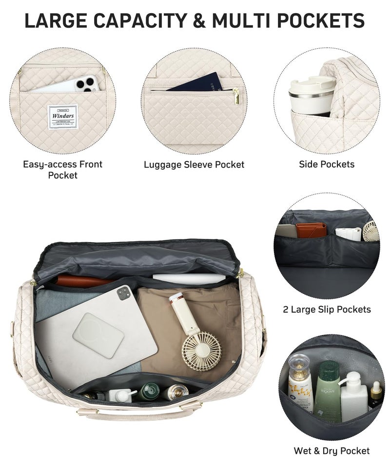 WINDARS Travel Duffle Bag, Weekender Bags for Women with Shoe Compartment, Overnight Bag with Toiletry Bag, Carry On Duffel Bags For Airplanes, Yoga Gym Duffel Bag, Beige - Image 2