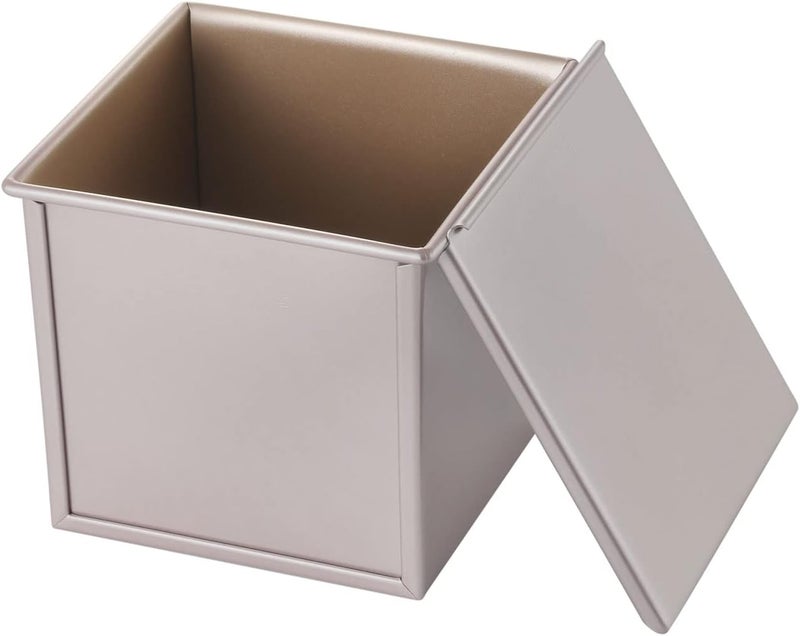 CHEFMADE Square Pullman Loaf Pan with Lid, 1Lb Dough Capacity Non-Stick Rectangle Flat Toast Box for Oven Baking 5.7" x 5.7"x 5.2"(Champagne Gold) - Image 1