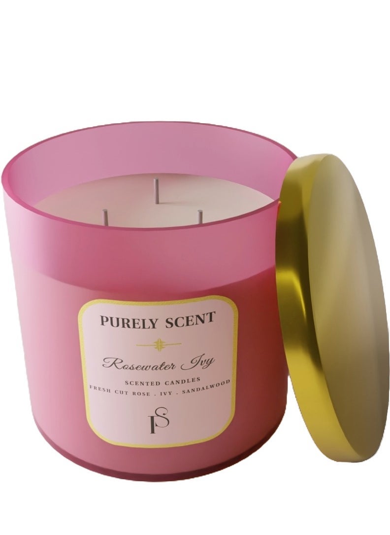 PURELY SCENT Rosewater 100% Soy Wax Candle 410 Grams  - Image 1