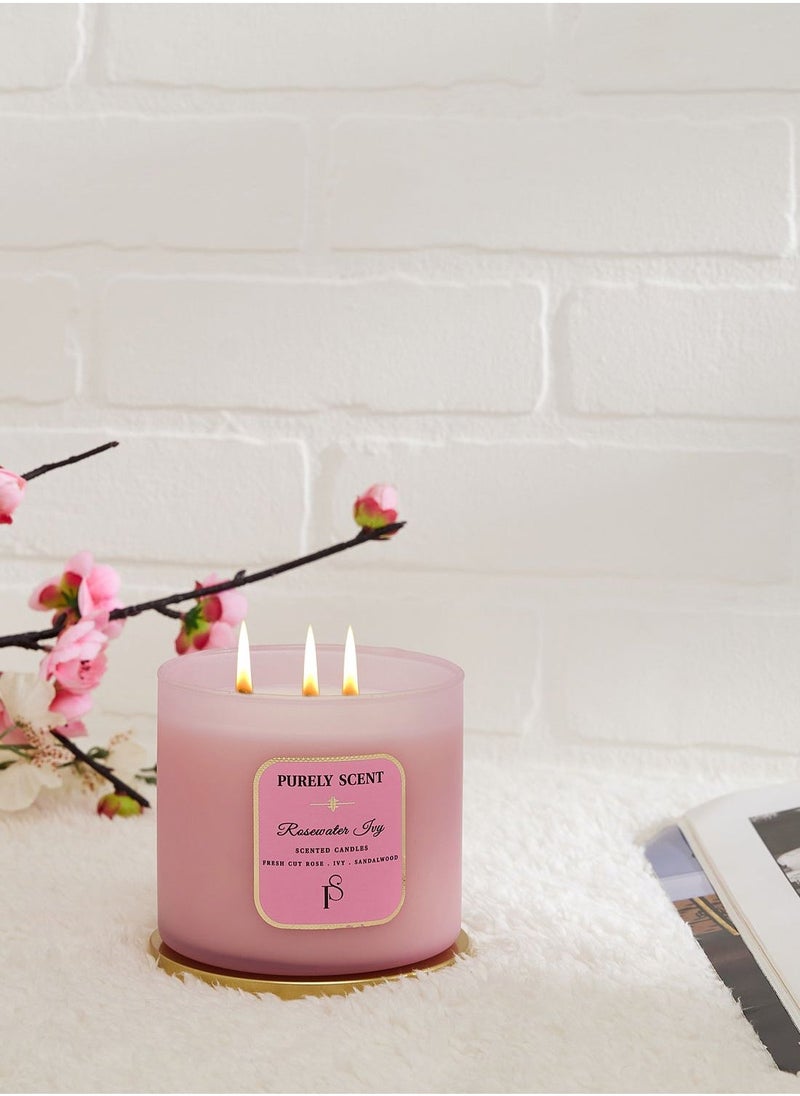 PURELY SCENT Rosewater 100% Soy Wax Candle 410 Grams  - Image 2