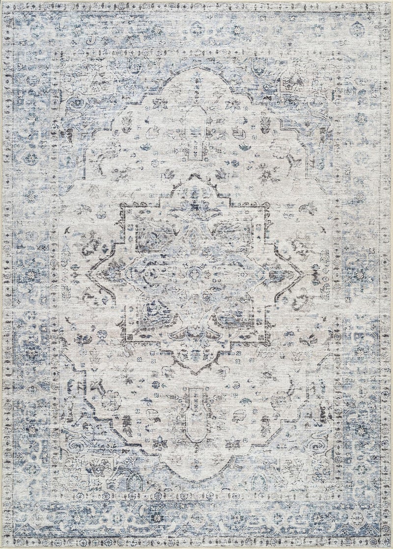 Bloom Rugs Caria Washable Non-Slip 4x6 Rug - Ivory/Blue/Gray Traditional Area Rug for Living Room, Bedroom, Dining Room, and Kitchen - Exact Size: 4' x 6' - Image 3