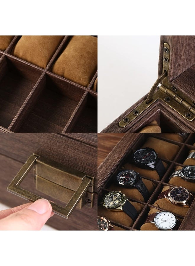 بيت إيزي صندوق ساعات خشبي رفيع الجودة بـ 6 مقاعد، قابل للفصل، مع غطاء زجاجي أنيق لعرض الساعات، وهو المنظم المثالي كهدية للساعات والمجوهرات والإكسسوارات (أبعاده 39×12×9 سم) - Image 5