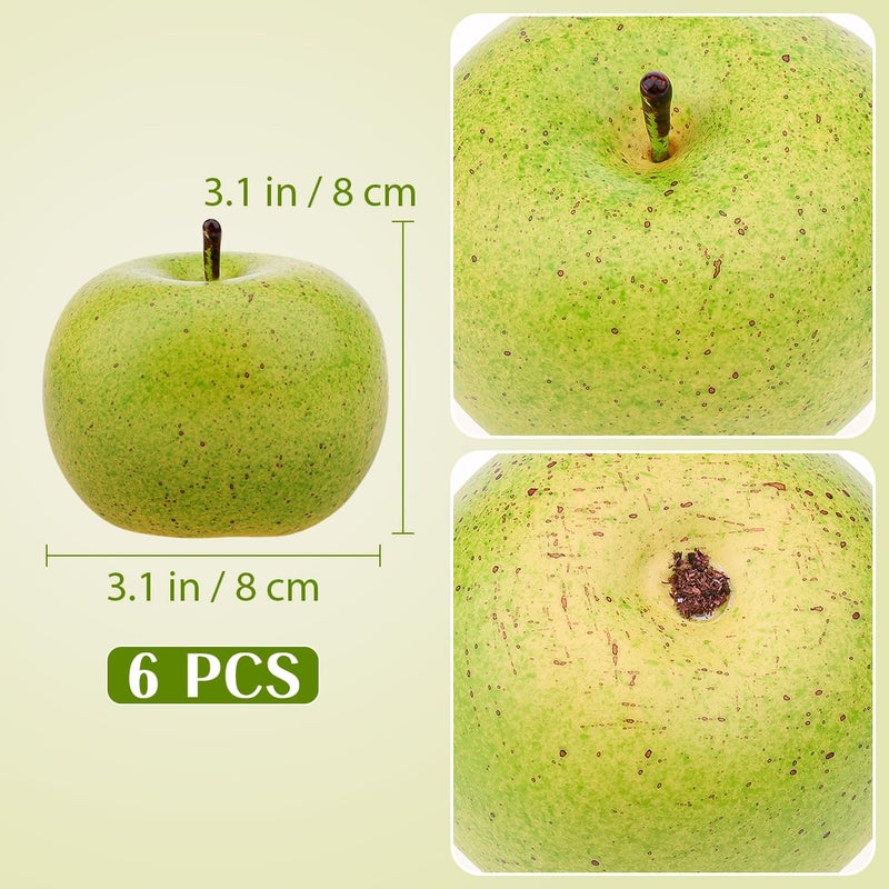 Gresorth 6pcs Lifelike Artificial Green Apple Faux Fake Apples Fruit Home House Kitchen Cabinet Decoration - Image 2