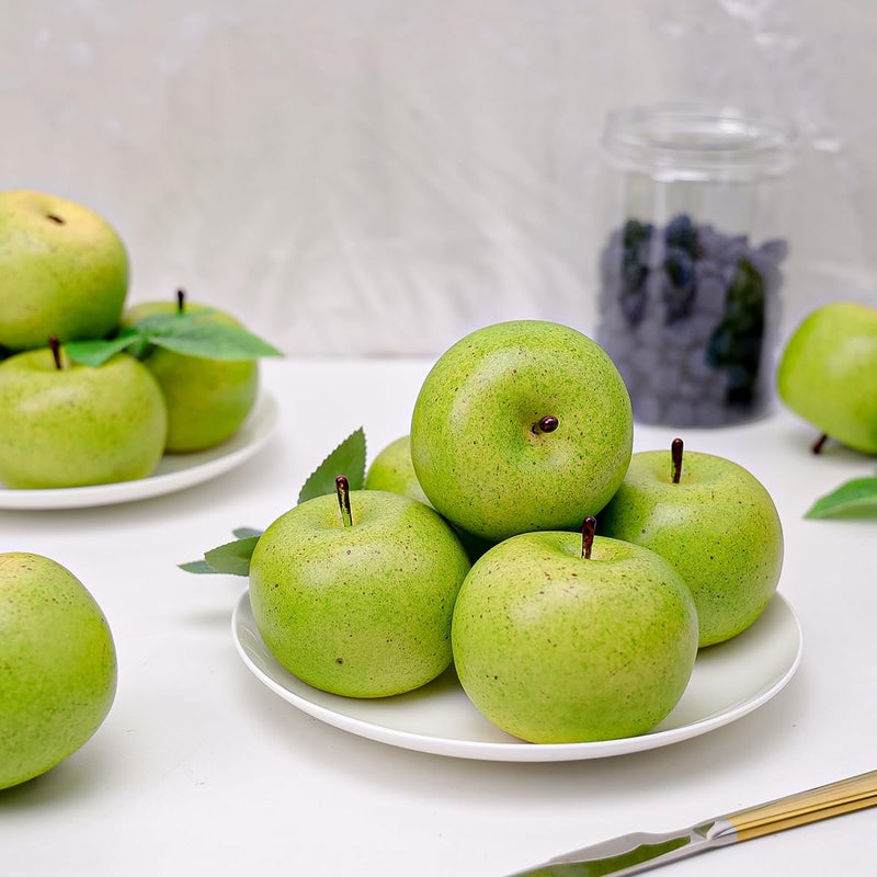 Gresorth 6pcs Lifelike Artificial Green Apple Faux Fake Apples Fruit Home House Kitchen Cabinet Decoration - Image 4