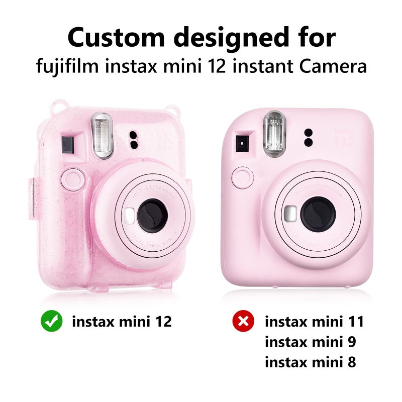 Rieibi Clear Case Compatible with Fuji Instax Mini 12 - Glitter Case Bag for Fujifilm Instax Mini 12 Instant Camera with Back Pocket, Strap and Photo Album - Glitter Pink - Image 5