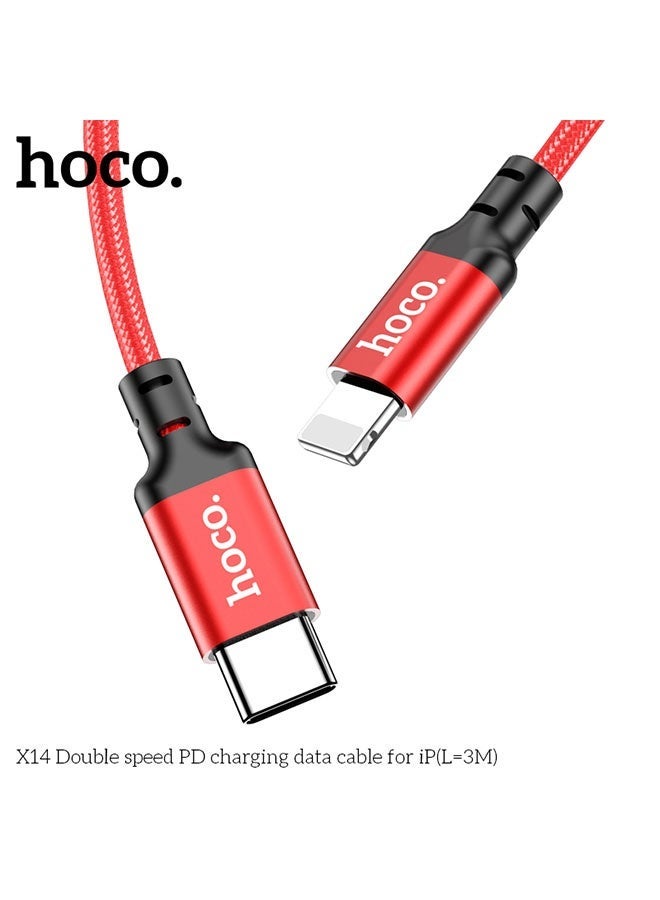 hoco. X14 iP Super Fast Double Speed PD Charging Data Cable – 3M Long Lightning Cable with Power Delivery Support – High-Speed Sync & Charge, Durable Build, for iPhone, iPad & iOS Devices  - Image 4