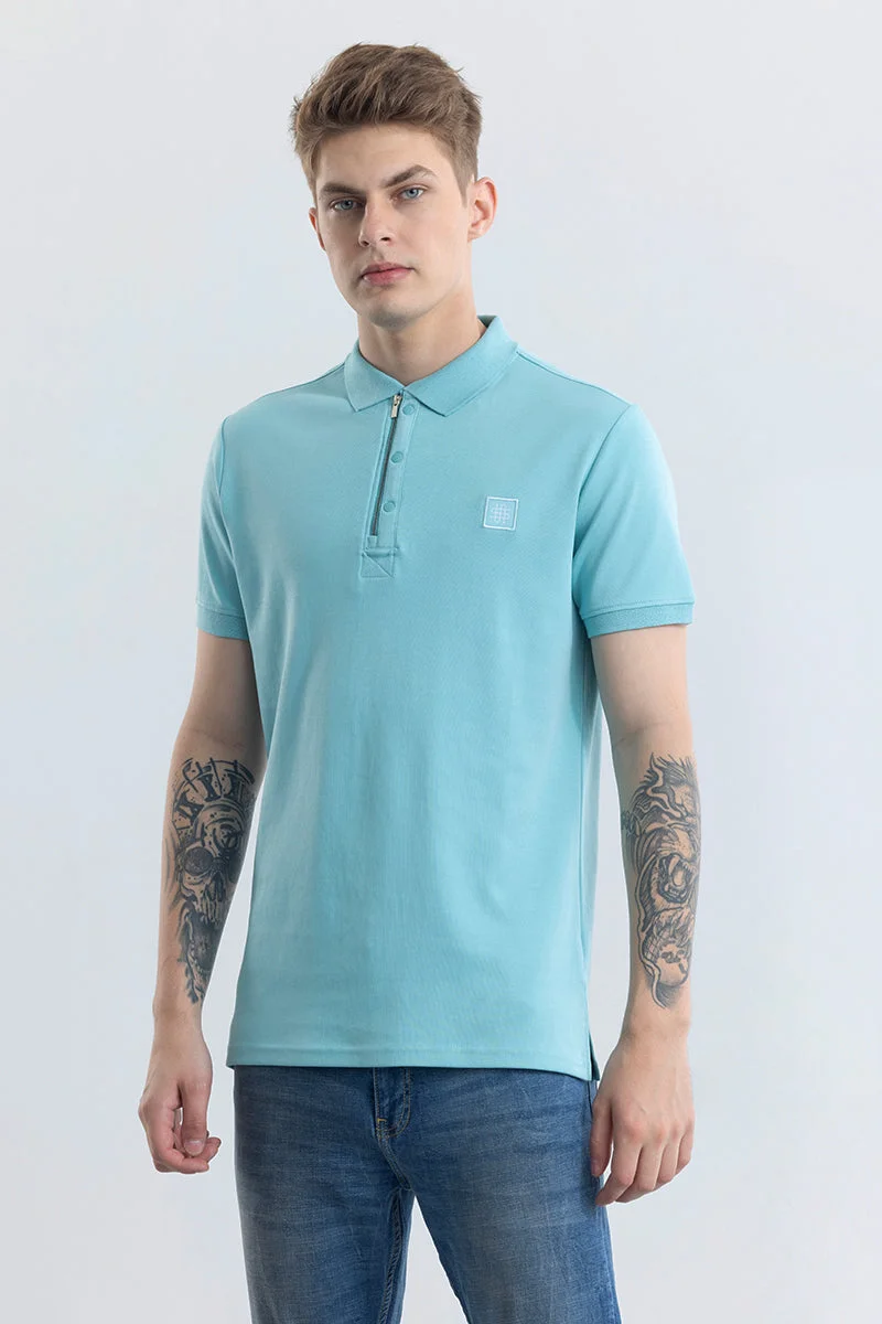 Snitch Blue Manuela Light Blue Plain Polo T-Shirt for Men | Best Price UAE