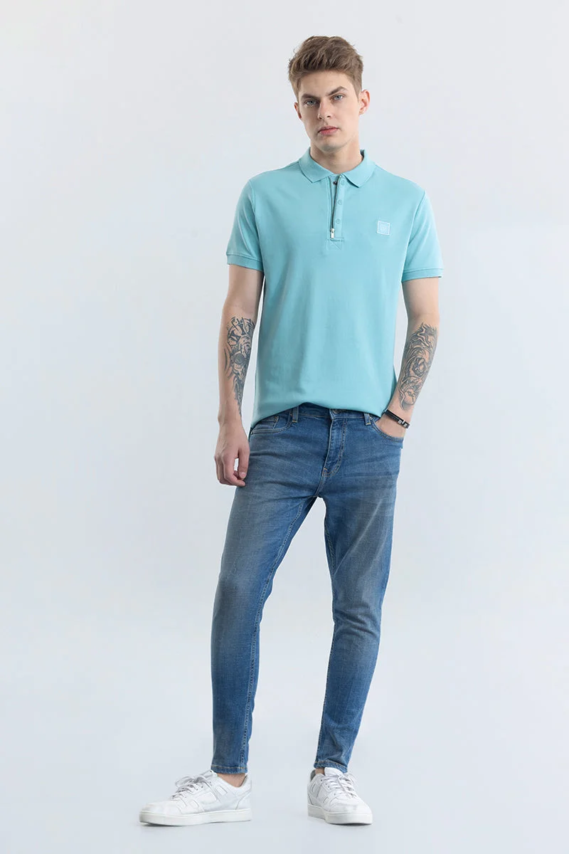 Snitch Blue Manuela Light Blue Plain Polo T-Shirt for Men | Best Price UAE