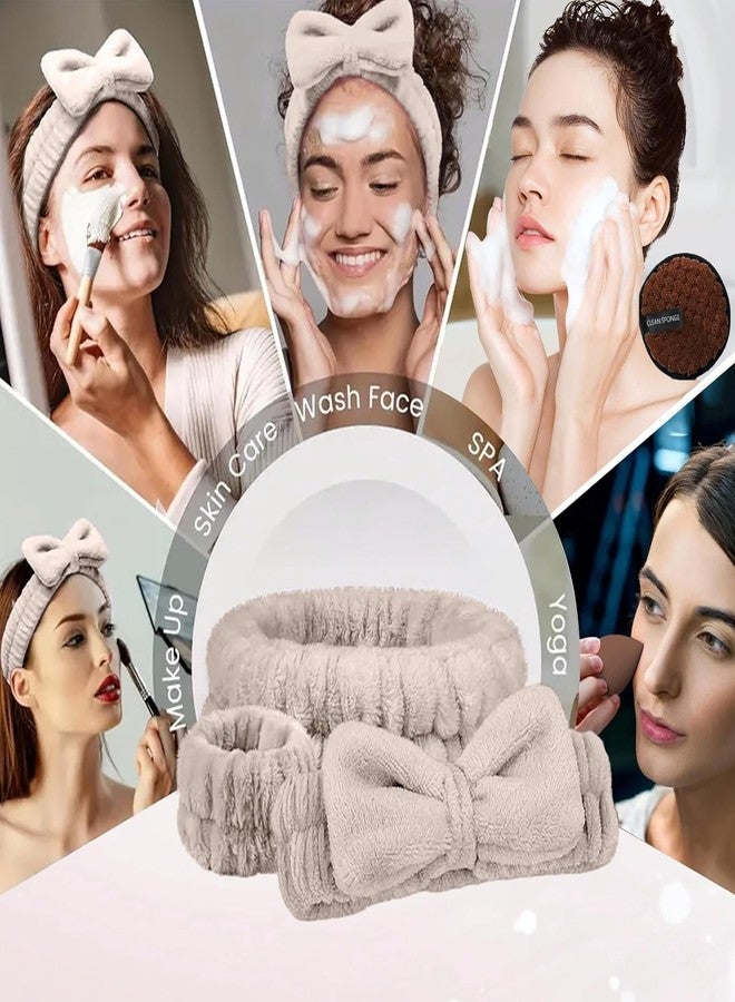 INOVERA (LABEL) 20 Pcs Makeup Sponge Set - Beauty Blender Sponges - Makeup Tool with Spa HeadBand, Wristbands & Reusable Cleaning Sponge for Women (Brown) - Image 5