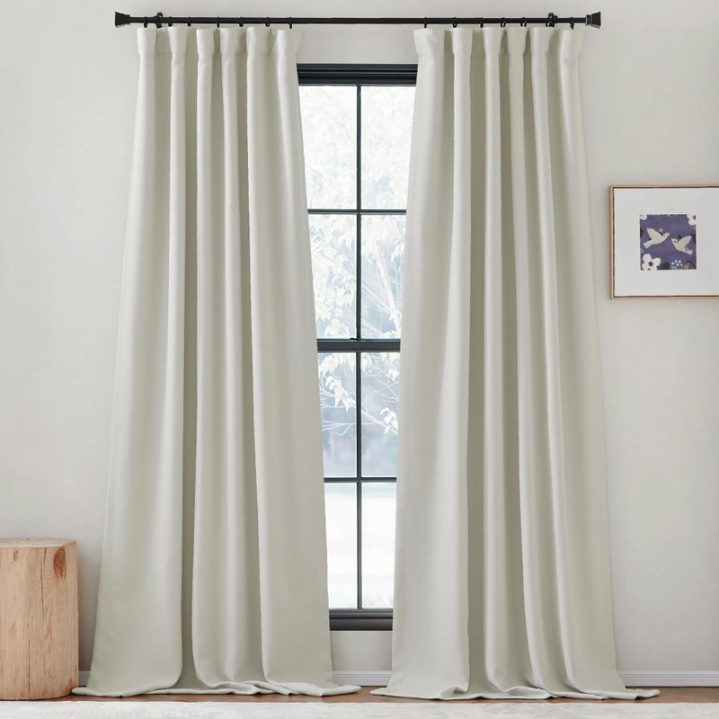 NICETOWN NICETOWN Room Darkening Faux Linen Curtains for Bedroom Rod PocketBack TabHook Belt Linen Burlap Light Blocking Noise Dampening Curtains for Living Room Natural W50 x L120 2 Panels 