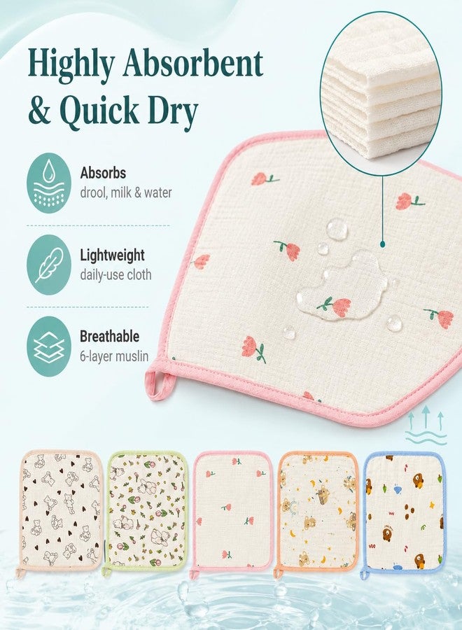NVS KIDS 100% Organic Cotton Muslin Baby Wash Cloths| Soft Cotton Face Towels for Newborn, Ultra Absorbent Baby Wipes, Gentle Skin Friendly Burp Cloths 24 * 24 cm Pack of 5 (Multicolor) - Image 4