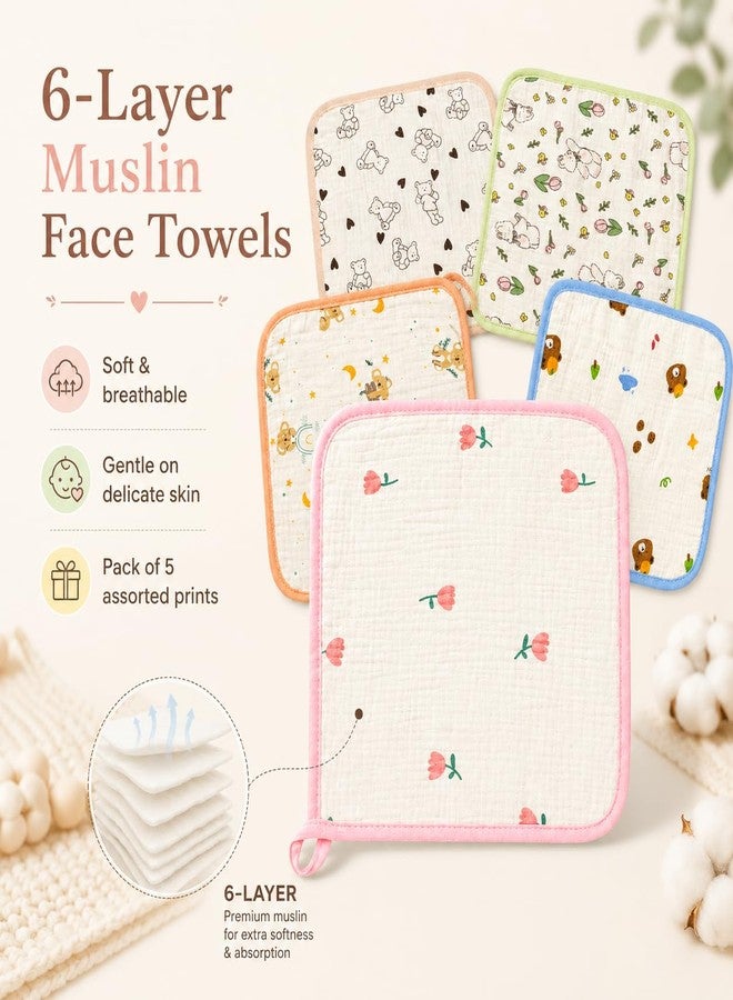 NVS KIDS 100% Organic Cotton Muslin Baby Wash Cloths| Soft Cotton Face Towels for Newborn, Ultra Absorbent Baby Wipes, Gentle Skin Friendly Burp Cloths 24 * 24 cm Pack of 5 (Multicolor) - Image 2