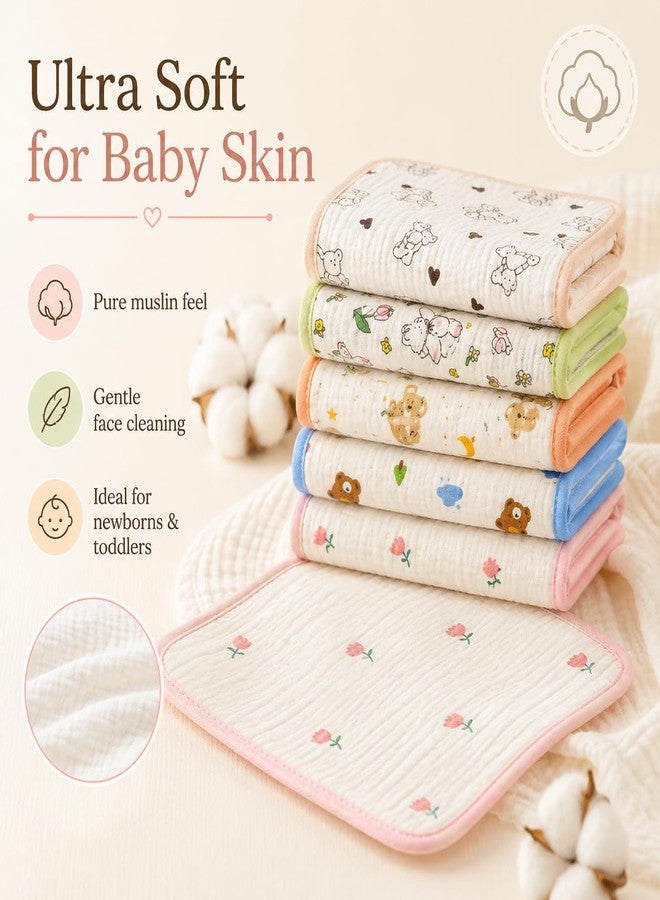 NVS KIDS 100% Organic Cotton Muslin Baby Wash Cloths| Soft Cotton Face Towels for Newborn, Ultra Absorbent Baby Wipes, Gentle Skin Friendly Burp Cloths 24 * 24 cm Pack of 5 (Multicolor) - Image 3