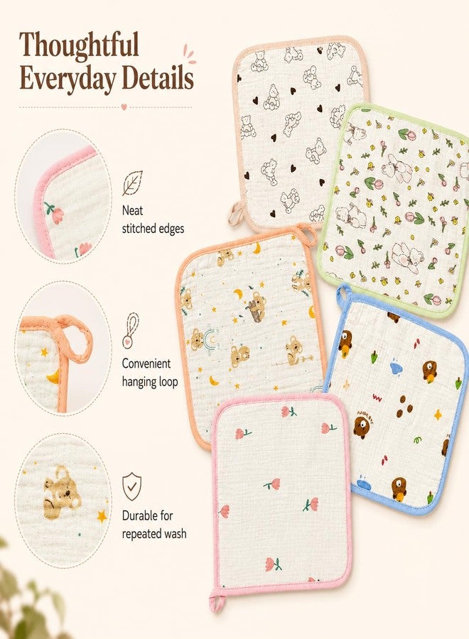 NVS KIDS 100% Organic Cotton Muslin Baby Wash Cloths| Soft Cotton Face Towels for Newborn, Ultra Absorbent Baby Wipes, Gentle Skin Friendly Burp Cloths 24 * 24 cm Pack of 5 (Multicolor) - Image 5