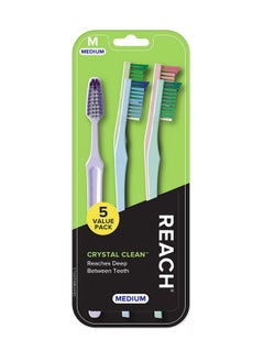 REACH Reach Crystal Clean Family Fun 5 Pack Toothbrushes Medium 