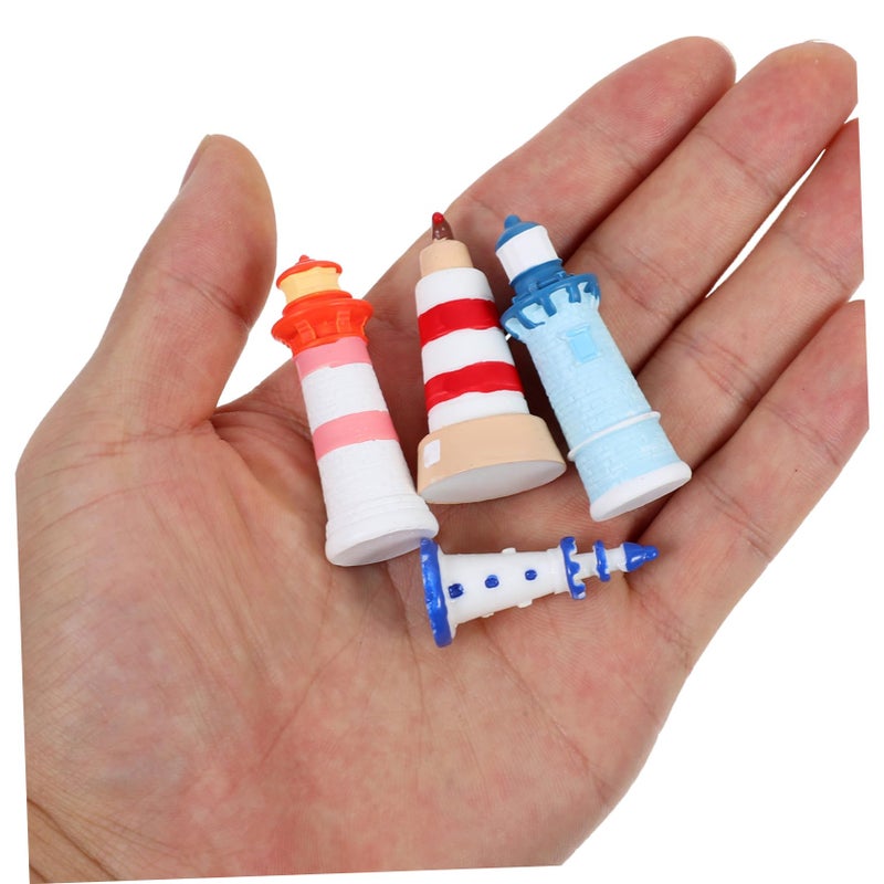 4Pcs Mini Lighthouse Figurine Resin Craft Micro Landscape Decoration For Beach Garden - Image 5
