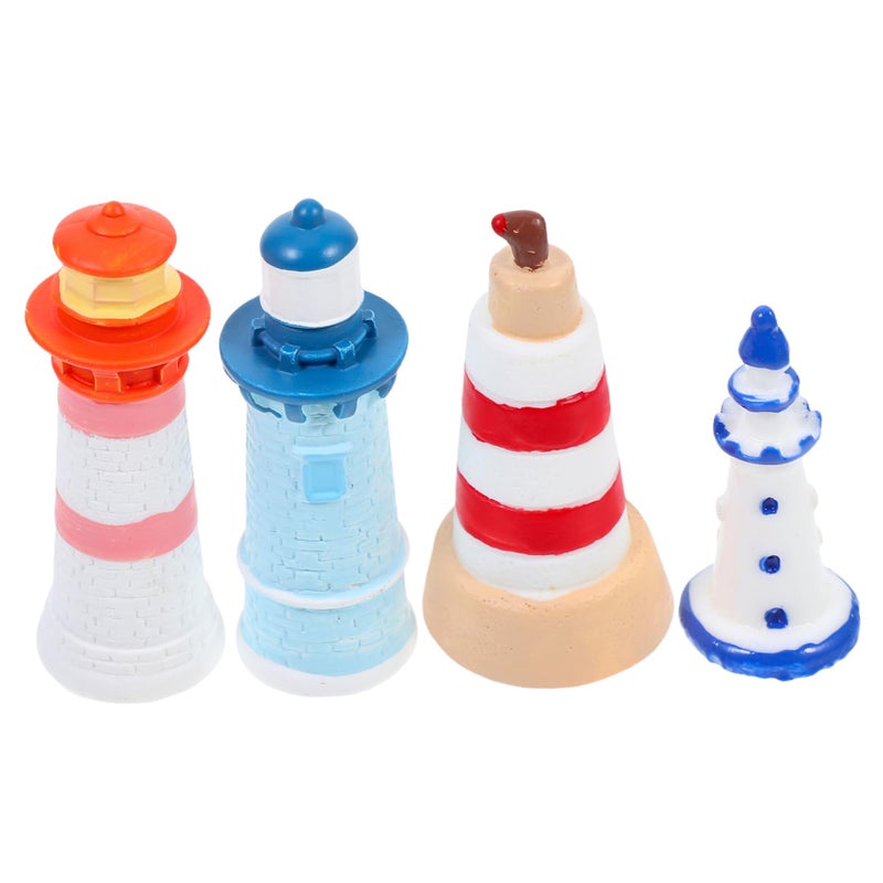 4Pcs Mini Lighthouse Figurine Resin Craft Micro Landscape Decoration For Beach Garden - Image 2