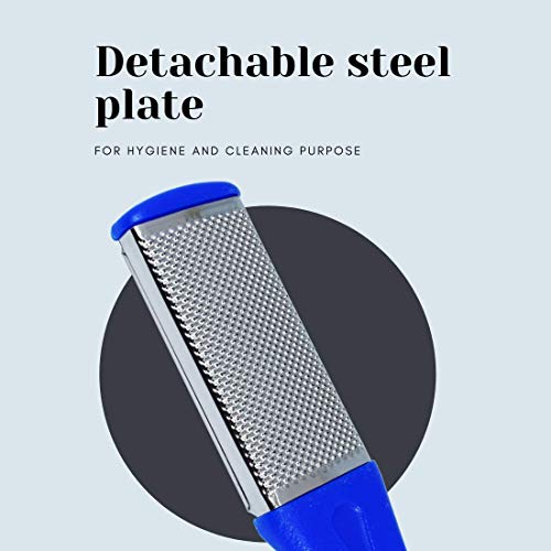 TRITON 2 in 1 Stainless Steel with Emery Pad Foot Scrubber Rasp File Buffer Scraper Reduce Corns Callus Rough Hard Dry Crack Dead Skin, Blue - Image 4