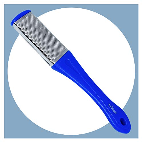 TRITON 2 in 1 Stainless Steel with Emery Pad Foot Scrubber Rasp File Buffer Scraper Reduce Corns Callus Rough Hard Dry Crack Dead Skin, Blue - Image 1