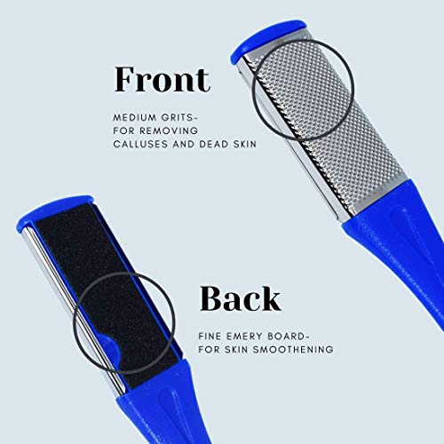 TRITON 2 in 1 Stainless Steel with Emery Pad Foot Scrubber Rasp File Buffer Scraper Reduce Corns Callus Rough Hard Dry Crack Dead Skin, Blue - Image 2