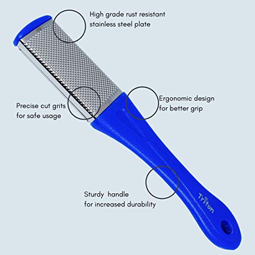 TRITON 2 in 1 Stainless Steel with Emery Pad Foot Scrubber Rasp File Buffer Scraper Reduce Corns Callus Rough Hard Dry Crack Dead Skin, Blue - Image 3
