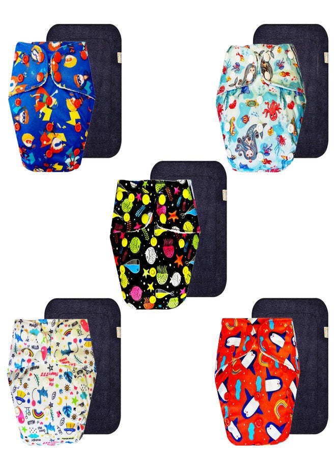 Dumbledo Premium Cloth Diaper with Black Insert (Pack of 5) | Dry Feel and Comfortable | Breathable | Easy to Clean | All-Day Wear | 3 Months - 3 Years | Unisex Baby - Image 1