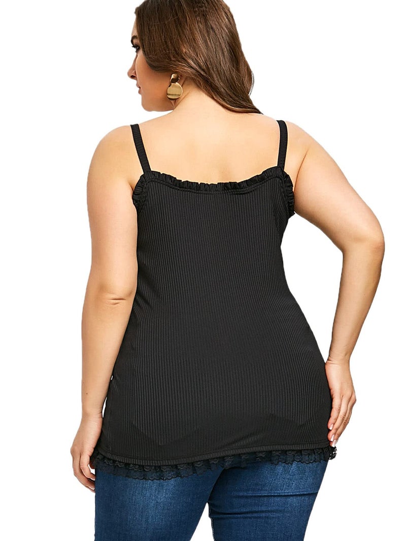 Nihsatin Women’s Plus Size Lace-Up Tank Top Front Zip Corset Cami with Adjustable Spaghetti Straps Black - Image 2