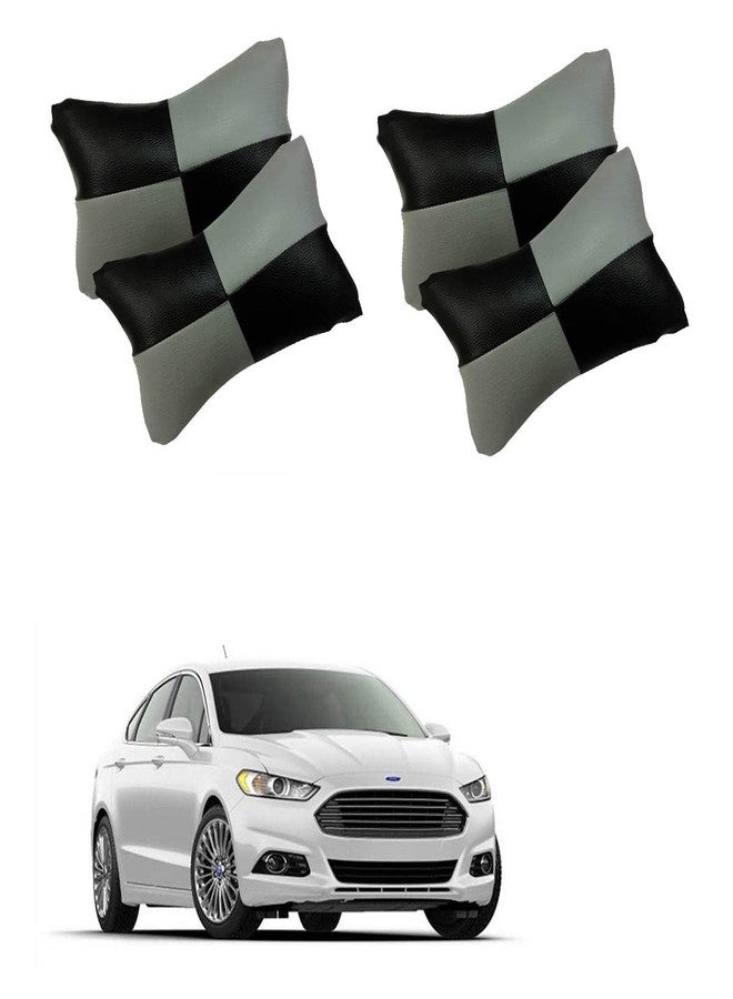AdroitZ Grey Leathertte Material Neck Rest Cushion in Check Design for Car (Pair of 2)_82 - Image 1