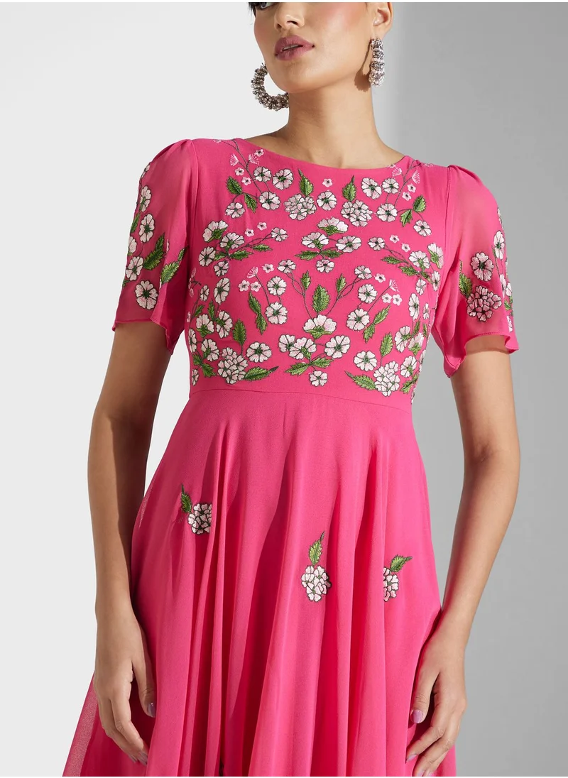 Frock and Frill Embroidered Pleated Dress