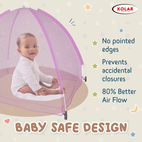 Kolar Polyester Infants Washable Baby Mosquito Net|Anti-Bug Crib Net Foldable Bottomless Baby Crib Machardani Mosquito Net (Pink, Tent) - Image 3