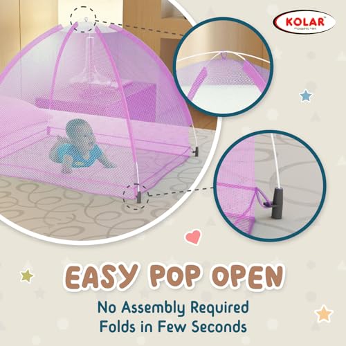 Kolar Polyester Infants Washable Baby Mosquito Net|Anti-Bug Crib Net Foldable Bottomless Baby Crib Machardani Mosquito Net (Pink, Tent) - Image 4