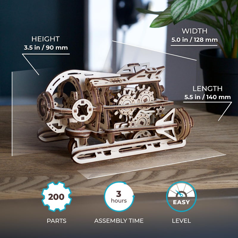 UGEARS 3D Wooden Puzzles for Adults - Steampunk Submarine Wooden Model Kit â€“ Mechanical Puzzle Model Building Kits - DIY Kits for Adults for Maritime Enthusiasts Gifts for Puzzle Lovers - 200 Pcs - Image 2