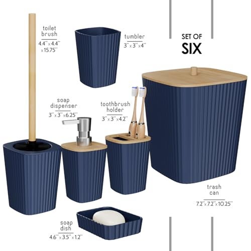 Clara Clark Bathroom Set Navy Blue Bathroom Accessories Set 6PC Bathroom Accessory Set Bathroom Sets with Toilet Brush Trash Can Soap Dispenser - Image 3
