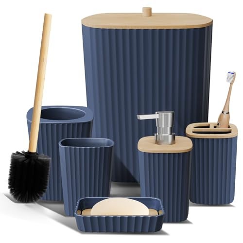 Clara Clark Bathroom Set Navy Blue Bathroom Accessories Set 6PC Bathroom Accessory Set Bathroom Sets with Toilet Brush Trash Can Soap Dispenser - Image 1