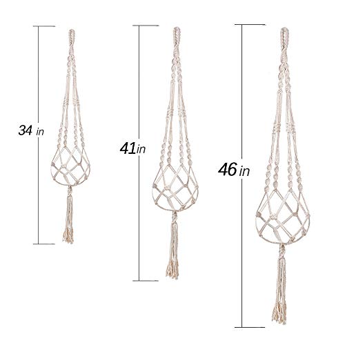 MIPON 3 Pack Macrame Plant Hanger Indoor Hanging Planter for Plants Holder with 3 Hooks,46"/41"/34" Size for Boho Home Decor,Ivory(POTS NOT Included) - Image 4